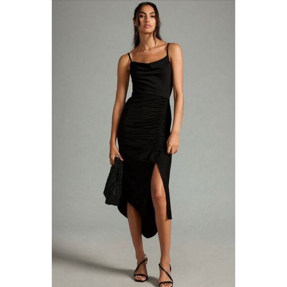 Anthropologie Dresses & Skirts - Anthropologie Cowl Neck Strappy Black Smocked Bodycon Event Party Dress Sz S NEW